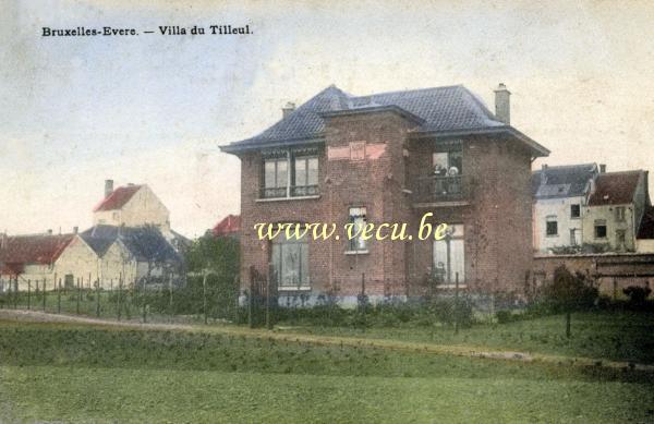 ancienne carte postale de Evere Villa du tilleul. Het kasteeltje.  Entre la rue du tilleul et la rue Verdonck
