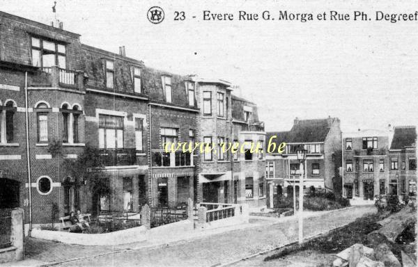ancienne carte postale de Evere Rue G. Morga et rue Ph. Degreef