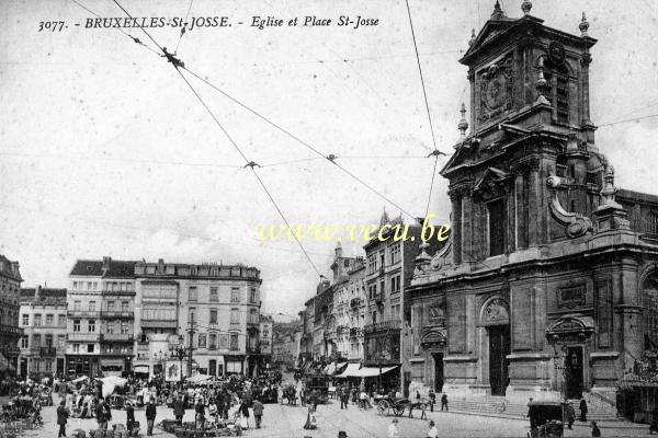 ancienne carte postale de Saint-Josse Eglise et Place St-Josse