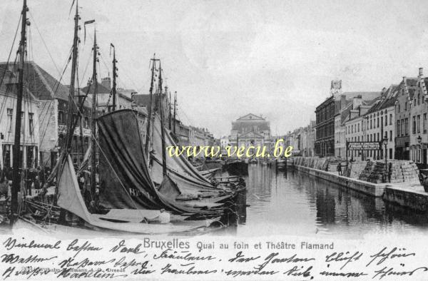 ancienne carte postale de Bruxelles Quai au foin et théatre Flamand