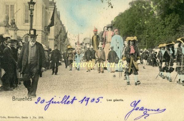 ancienne carte postale de Bruxelles Les géants