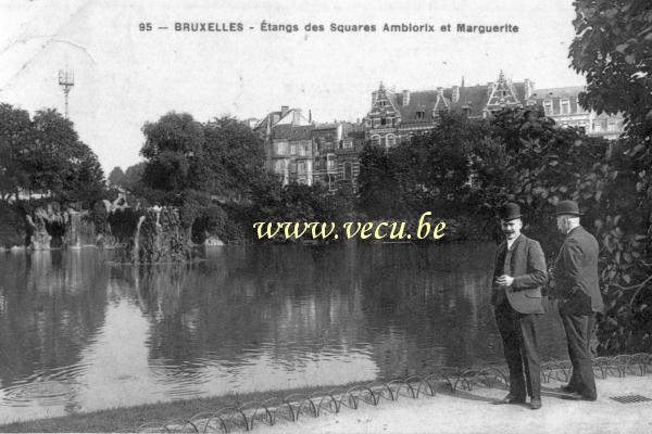 postkaart van Brussel Ambiorixsquare en Margerietsquare - vijvers