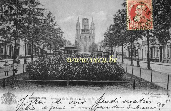 ancienne carte postale de Bruxelles Avenue de la Reine et église de Laeken