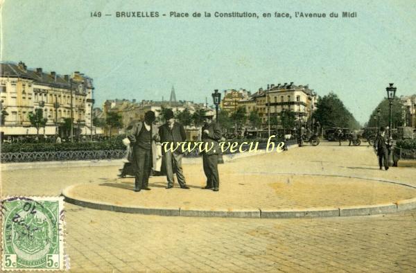 postkaart van Brussel Place de la constitution en face l'avenue du midi