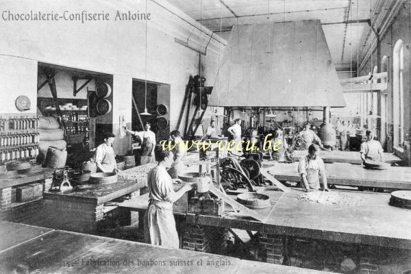 ancienne carte postale de Ixelles Chocolaterie-Confiserie Antoine   Fabrication des bonbons suisses et anglais