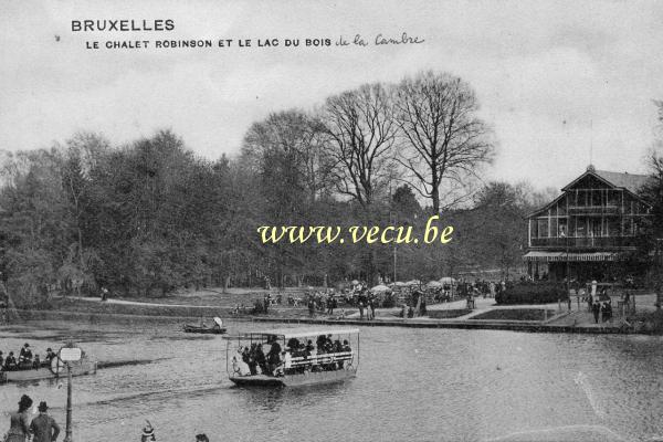 ancienne carte postale de Bruxelles Le Chalet Robinson et le lac du Bois