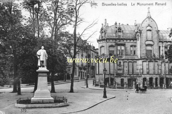 ancienne carte postale de Ixelles Le monument Renard (actuellement av.Gén.de Gaulle coin rue Vilain XIIII)