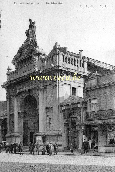 ancienne carte postale de Ixelles Le Marché (Halles d'Ixelles démolies en 1971 - rue de la Tulipe)