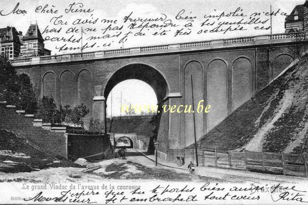 ancienne carte postale de Ixelles Le Grand Viaduc de l'avenue de la Couronne (rue Gray)