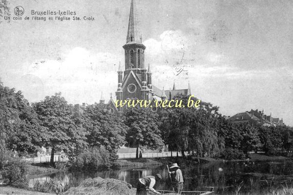 ancienne carte postale de Ixelles Un coin de l'étang et l'église Ste Croix