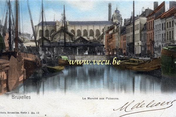 ancienne carte postale de Bruxelles Le Marché aux poissons