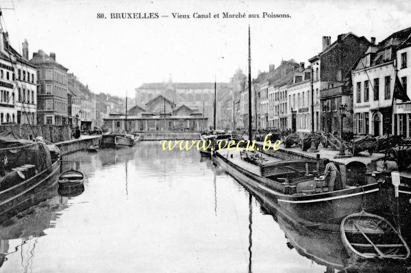 ancienne carte postale de Bruxelles Vieux Canal et Marché aux Poissons