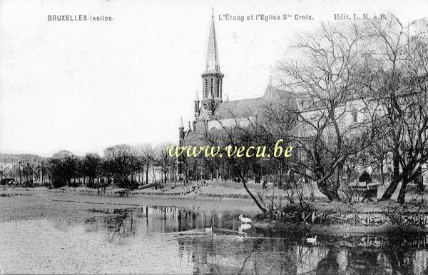 ancienne carte postale de Ixelles L'Etang et l'Eglise Ste Croix