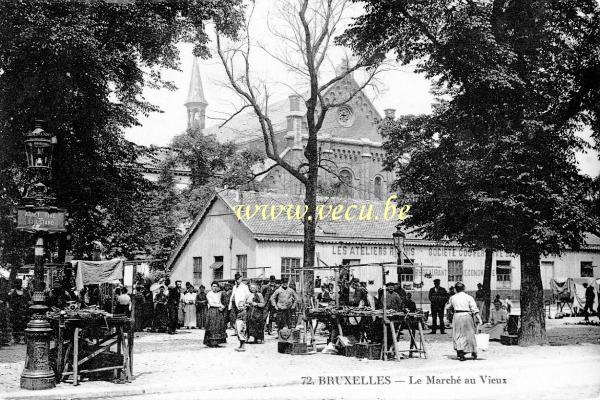 ancienne carte postale de Bruxelles Le marché au Vieux - Puces à la place du Jeu de Balle