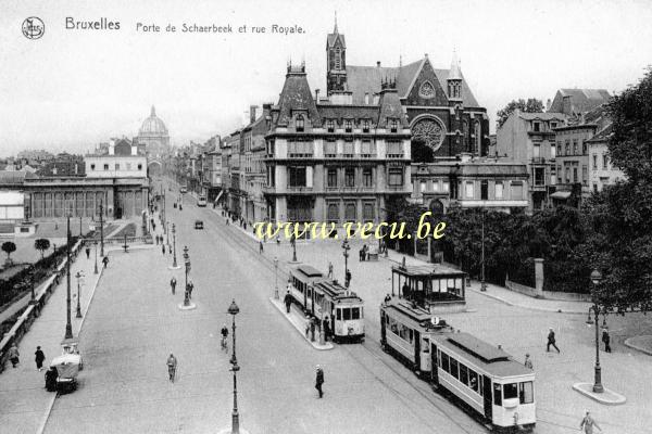 ancienne carte postale de Bruxelles Porte de Schaerbeek et rue Royale