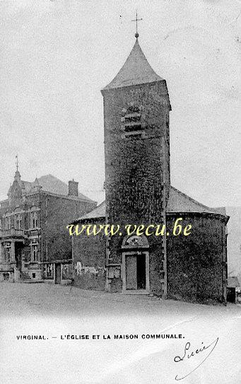 ancienne carte postale de Virginal L'Eglise et la Maison Communale