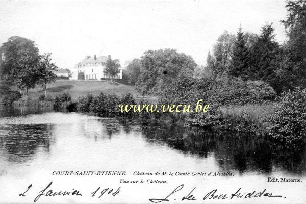 ancienne carte postale de Court-Saint-Etienne Château de M. le Comte Goblet d'Alviella - Vue sur le château
