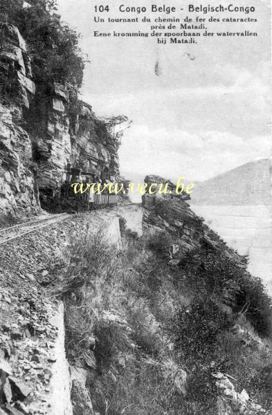 postkaart van Matadi Eene kromming der spoorbaan der watervallen bij Matadi