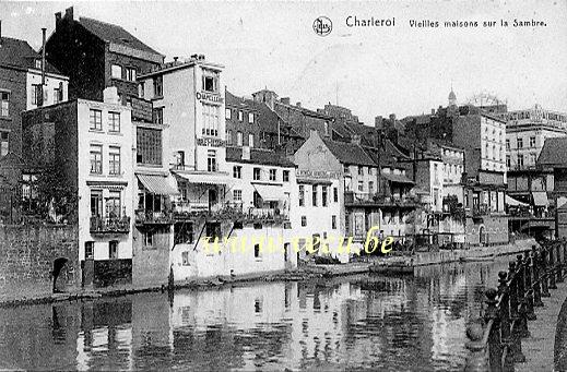 ancienne carte postale de Charleroi Vieilles maisons sur la Sambre