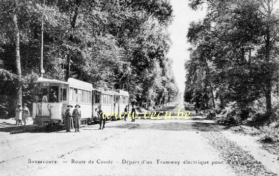 postkaart van Bonsecours Route de Condé - Départ d'un tramway électrique pour Valenciennes
