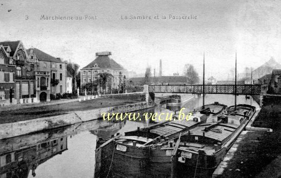 Cpa de Marchienne-au-pont La Sambre et la passerelle