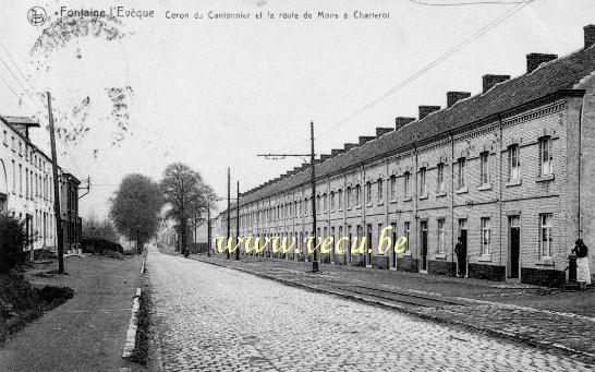 ancienne carte postale de Fontaine-l'Evêque Coron du cantonnier et la route de Mons à Charleroi