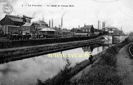 ancienne carte postale de La Louvière Le canal et usines Boël.