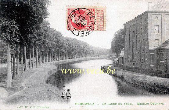 ancienne carte postale de Péruwelz Le large du canal - Moulin Delhaye