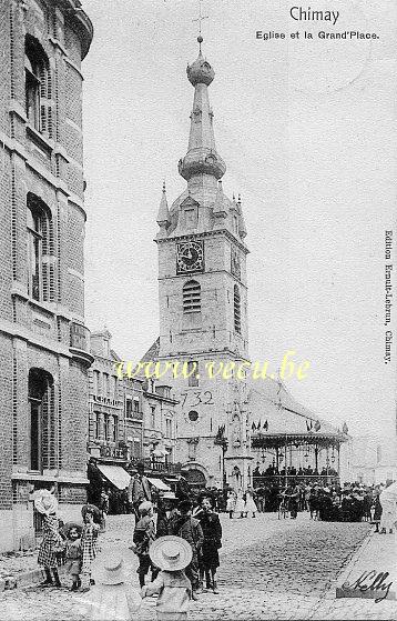 ancienne carte postale de Chimay Eglise et la Grand'Place