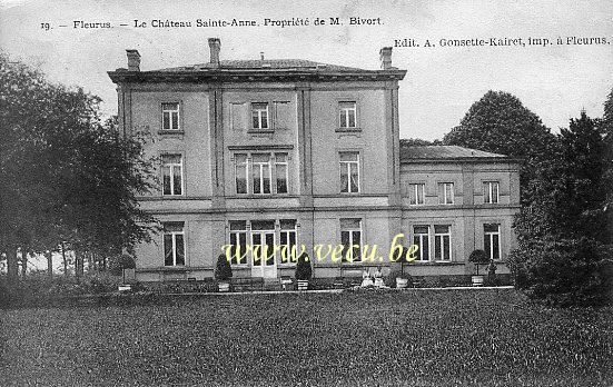 ancienne carte postale de Fleurus Le Château Sainte-Anne, propriété de M. Bivort