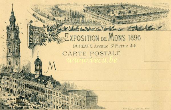 ancienne carte postale de Mons Exposition de Mons 1896