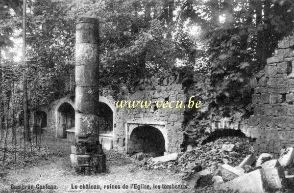 ancienne carte postale de Cambron-Casteau Le Château, ruines de l'église, les tombeaux