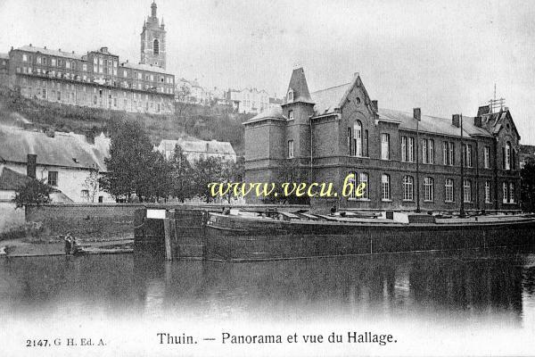 ancienne carte postale de Thuin Panorama et vue du Hallage