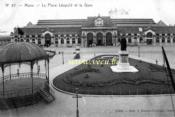 ancienne carte postale de Mons La Place Leopold et la Gare