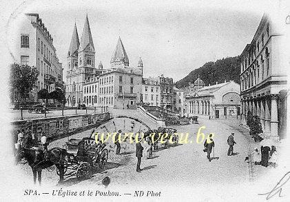 ancienne carte postale de Spa L'église et le Pouhon