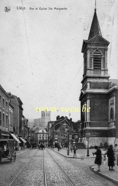 ancienne carte postale de Liège Rue et église Sainte Marguerite