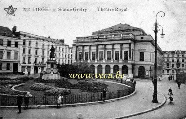 ancienne carte postale de Liège Statue Grétry  et Théatre Royal