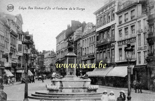 ancienne carte postale de Liège Rue Vinâve-d'Ile et Fontaine de la Vierge