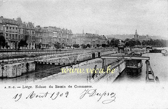 ancienne carte postale de Liège Ecluse du Bassin de Commerce