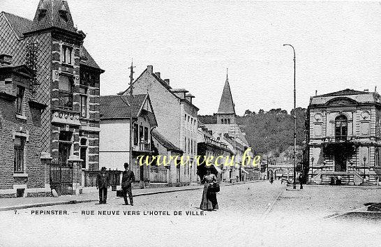 ancienne carte postale de Pepinster Rue Neuve vers l'Hôtel de Ville