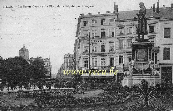 ancienne carte postale de Liège La Statue Grétry et la place de la République Française