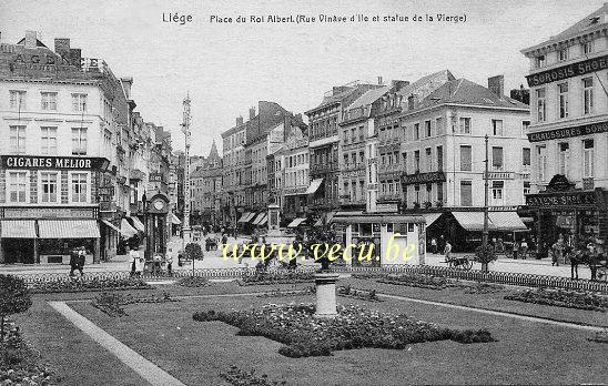 ancienne carte postale de Liège Place du Roi Albert (rue Vinâve d'Ile et statue de la Vierge)