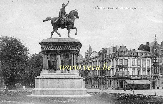 ancienne carte postale de Liège Statue de Charlemagne (Parc d'Avroy)