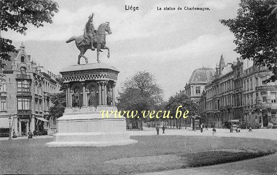 ancienne carte postale de Liège La Statue de Charlemagne (Parc D'avroy)