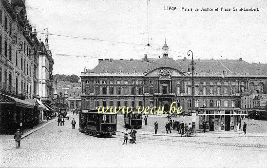 ancienne carte postale de Liège Palais de Justice et Place Saint-Lambert
