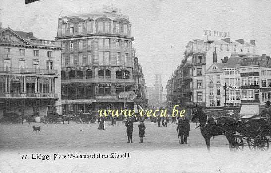 ancienne carte postale de Liège Place St Lambert et rue Léopold