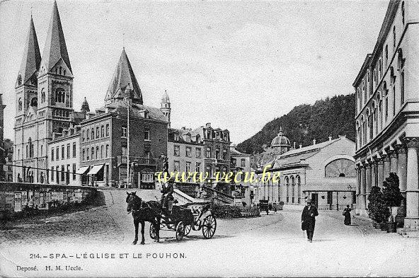 ancienne carte postale de Spa L'Eglise et le Pouhon