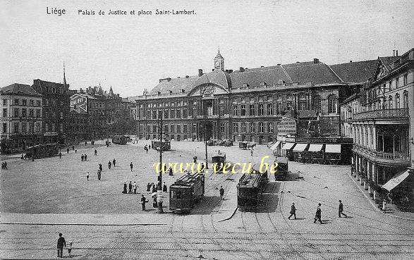 ancienne carte postale de Liège Palais de Justice et place Saint-Lambert