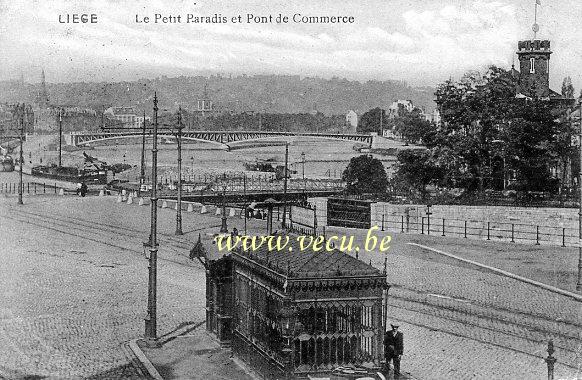 ancienne carte postale de Liège Le Petit Paradis et Pont de Commerce