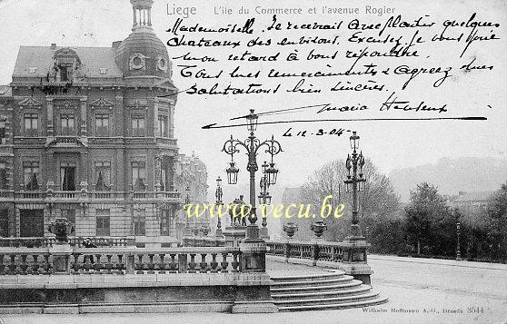 ancienne carte postale de Liège L'Ile du Commerce et l'avenue Rogier